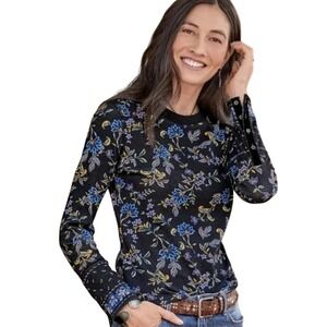 Sundance Floral Loretta Thermal Top Sz S Velvet Button Cuff Boho Cottagecore